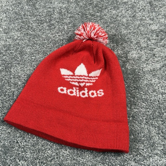 adidas Other - Adidas Unisex Pom Beanie Hat Red / White with Pom Pom Winter Ski Stocking Hat